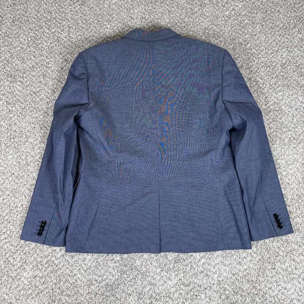 Express Photographer Blazer Mens 44 Regular Blue Fitted Cotton Two-Button Jacket